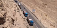 Blockaded aid convoy in southern Israel.
