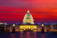 The United States Capitol building at sunset in Washington DC, USA 