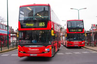 London buses at Golders Green bus stop 