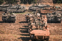 Israeli soldiers at a staging area near the Israeli border with Lebanon, September 27, 2024. 