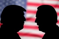 Character Illustration of Donald Trump facing Joe Biden