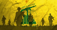 Soldiers against the background of Hezbollah.