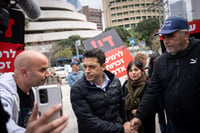 Amichai Chikli, Minister for Diaspora Affairs and Combating Antisemitism attends a protest in support of Eli Feldstein and Ari Rosenfeld, Tel Aviv