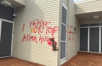 Scene of the horrific graffiti by antisemites, writing "Hitler on top"