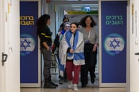 Emily Damari arriving at Tel Hashomer hospital to be reunited with her family