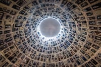 Visitors seen at the Yad Vashem Holocaust Memorial museum in Jerusalem on May 2, 2024, ahead of Israeli Holocaust Remembrance Day