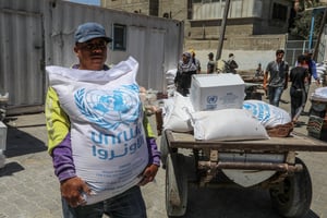 Palestinians receive food rations from UNRWA, Hamas use them to hide weapons.