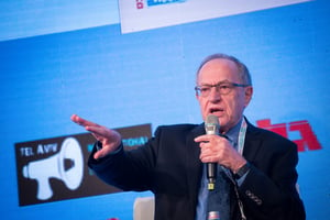 Professor Alan Dershowitz speaks at an event co-organized by Tel Aviv International Salon at  the annual "Globes Business Conference", held at the David Intercontinental Hotel in Tel Aviv on December 11, 2016. 
