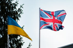 Ukrainian and British flags.