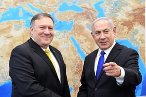 US Secretary of State Mike Pompeo meets with Israeli Prime Minister Binyamin Netanyahu in Tel Aviv on April 29, 2018. 