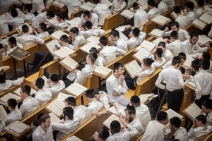 Charedi yeshivah students, facing an uncertain future.