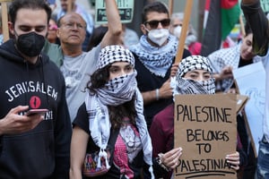 Anti-Israeli activists in San Francisco protest Israel's attacks on Gaza following the Oct. 7th massacre 
