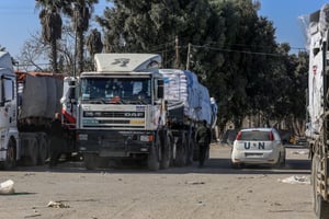 Aid trucks to Gaza. Illustration.