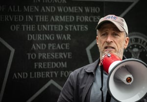 Actor turned Activist Jon Stewart gives remarks at a PACT Act rally to support funding veterans who are victims of burn pit related illnesses.