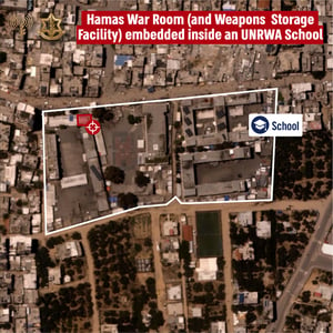 Graphic of UNRWA school and the targeted terrorist war room.