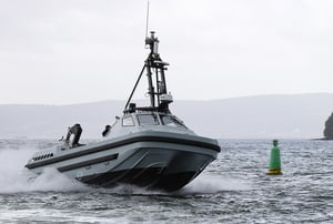 Drone boat or Unmanned Surface Vessel. Illustration.