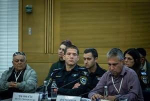 Moti Shif (C) from Lahav 433 attends a special committee for public inquiries in Jerusalem. February 14, 2024. 