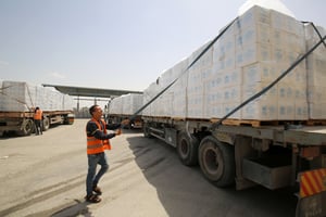 Humanitarean trucks near Gaza