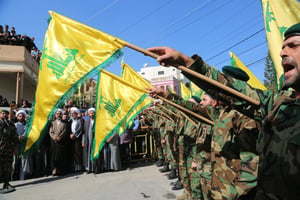 Yellow Hezbollah flags, 2023.