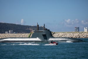 Submarine in the water off the coast of Haifa