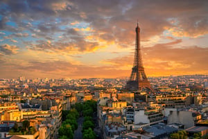 Panoramic sunset view of Paris