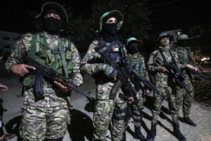 Al-Qassam brigade members in Rafah, in the southern Gaza Strip.