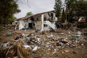 The house where the remains of 12-year-old Liel Hetzroni found in Kibbutz Be'eri, near the Israeli-Gaza border