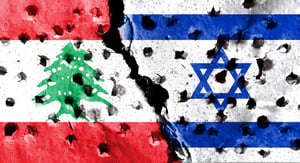 Israel and Lebanon at war. Illustration.