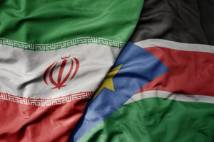 National flags of Iran and South Sudan 