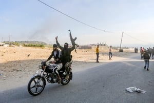 Palestinians at the Erez Crossing, between Israel and the northern Gaza Strip, October 7, 2023.