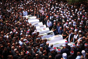 Funeral for Druze children killed at Majdal Shams by Hezbollah rocket.