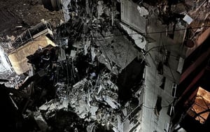 Rubble of the building in which Fouad Shukr was assassinated 