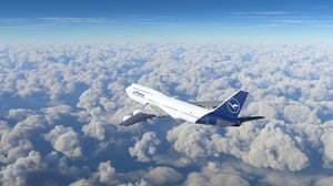 Boeing 747 Lufthansa flying over the clouds