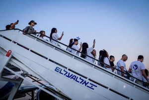 New immigrants from France arrive at the Ben Gurion airport in central Israel on August 1, 2024.