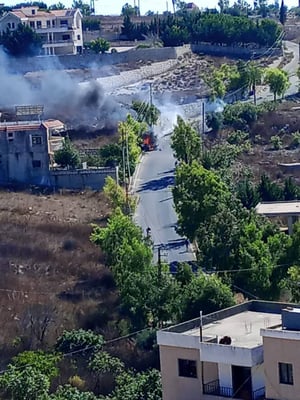 Site of strike on Hezbollah vehicles.