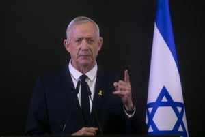 MK Gadi Eisenkot and Head of the National Unity party MK Benny Gantz hold a press conference in Ramat Gan, September 3, 2024