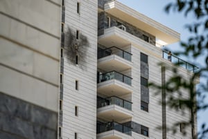 The scene where a drone fired from Lebanon hit a building, in Nahariya, September 9, 2024