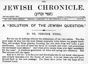 Fornt page of the Jewish Chronicle, featuring article by Theodore Herzl