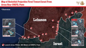 Infographic showing rocket attacks near UNIFIL posts.