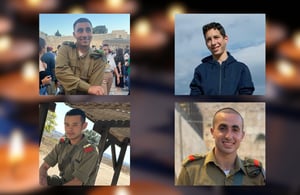 From top left, clockwise, fallen IDF soldiers Sergeant Alon Amitay, Sergeant Yoav Agmon, Sergeant Omri Tamari, and Sergeant Yosef Hieb. 