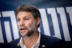 Minister of Finance and Head of the Religious Zionist Party Bezalel Smotrich leads a faction meeting at the Knesset, the Israeli parliament in Jerusalem, November 11, 2024. 