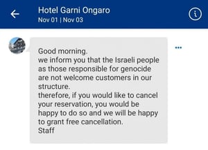 Antisemitic hotel cancels bookings for Israeli tourists