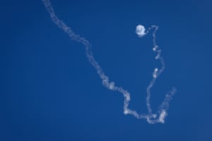 An Iron dome anti-missile system fires interception missile as rockets are fired from Lebanon