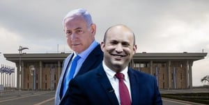 Prime Minister Benjamin Netanyahu and Naftali Bennet infront of the Knesset