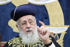 Rabbi Yitzhak Yosef delivers a lesson at a Yeshiva in the northern Israeli city of Tzfat, September 17, 2024