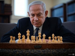 Prime Minister Binyamin Netanyahu playing chess.