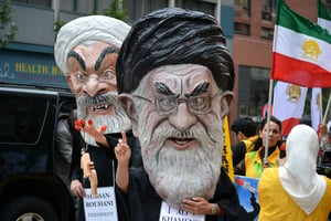 Protest against Iranian leaders, including Ali Khamenei.