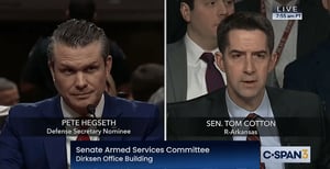 Pete Hegseth, on the left, and Senator Tim Cotton, on right