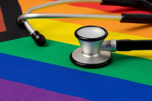 Rainbow pride flag and stethoscope