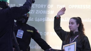 Agam Berger with Hamas just before her release